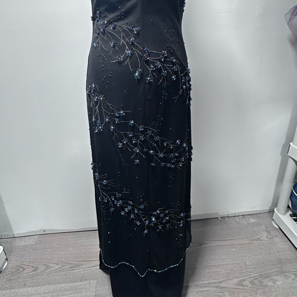 Beautiful Y2KVintage Sue Wong Silk Sheer Mesh Lace Beaded Floral Maxi Slip Dress - Picture 7 of 16